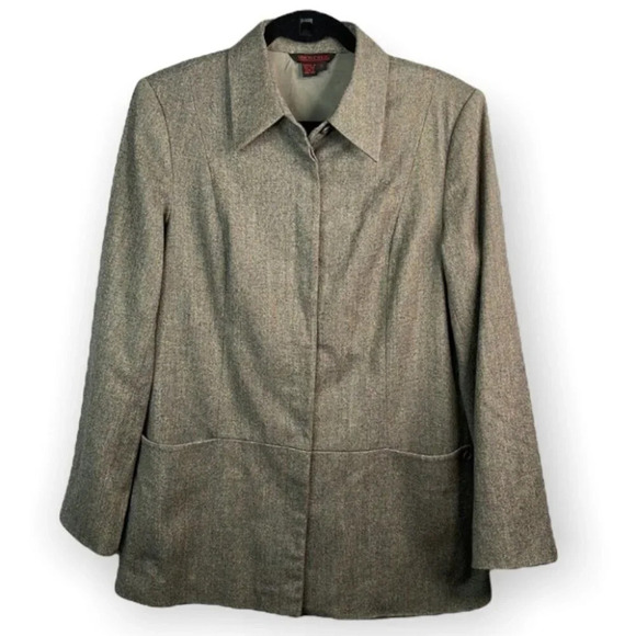 VINTAGE Simon Chang Cashmere Wool Blend Blazer Brown Tweed Button Up Size 10 - Picture 1 of 14